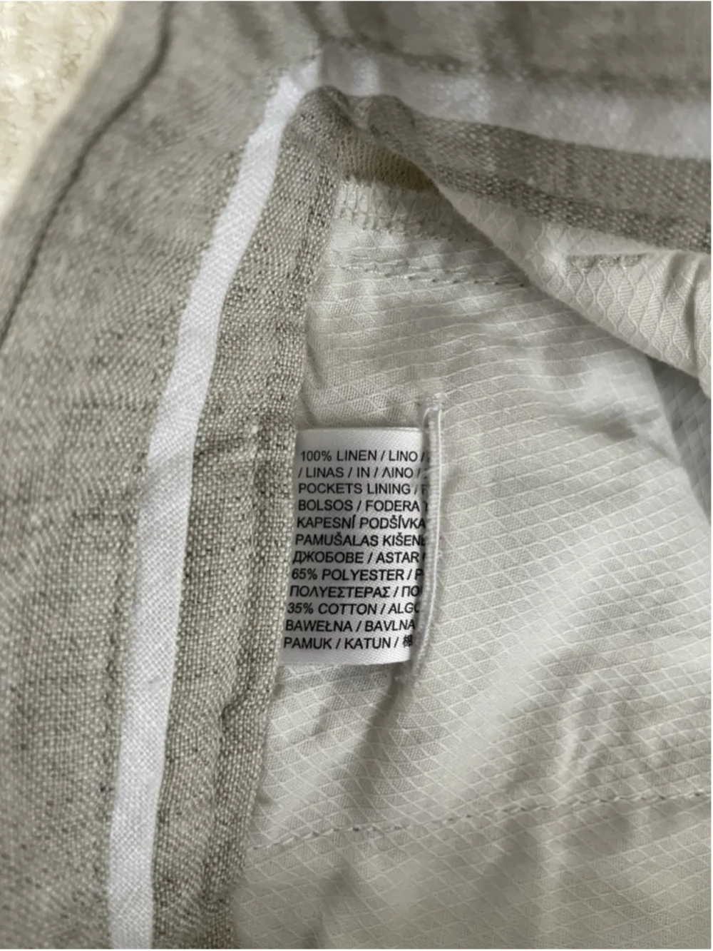 Mango MNG Oyster Trouser Mens 34X32 Slim Fit Pants Linen Beige Coastal Resort